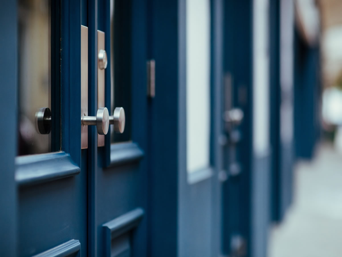 office double blue doors